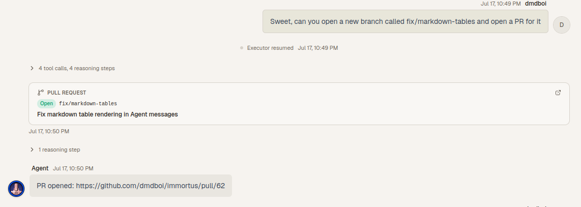 A pull request linked back to its Thread as a ThreadEvent