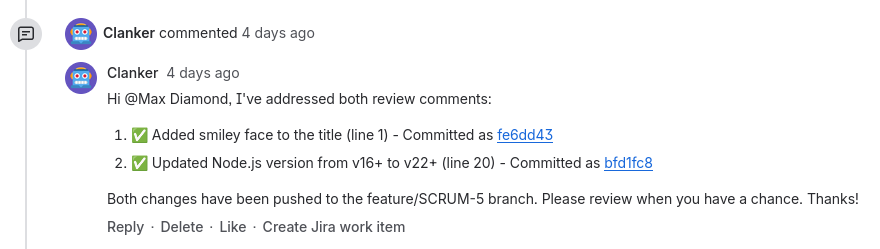 Change request comment